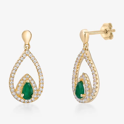 Womens 1/3 CT. T.W. Genuine Green Emerald 10K Gold Drop Earrings
