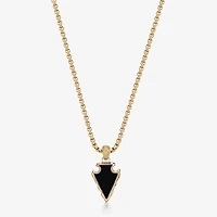 Mens Black Agate Stainless Steel Arrow 24 Inch Pendant Necklace