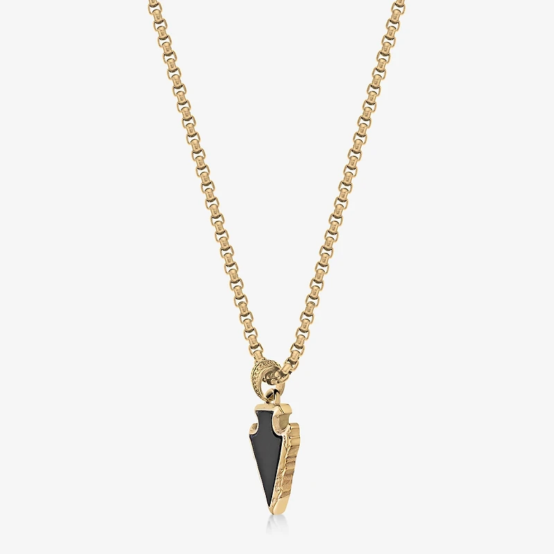 Mens Black Agate Stainless Steel Arrow 24 Inch Pendant Necklace