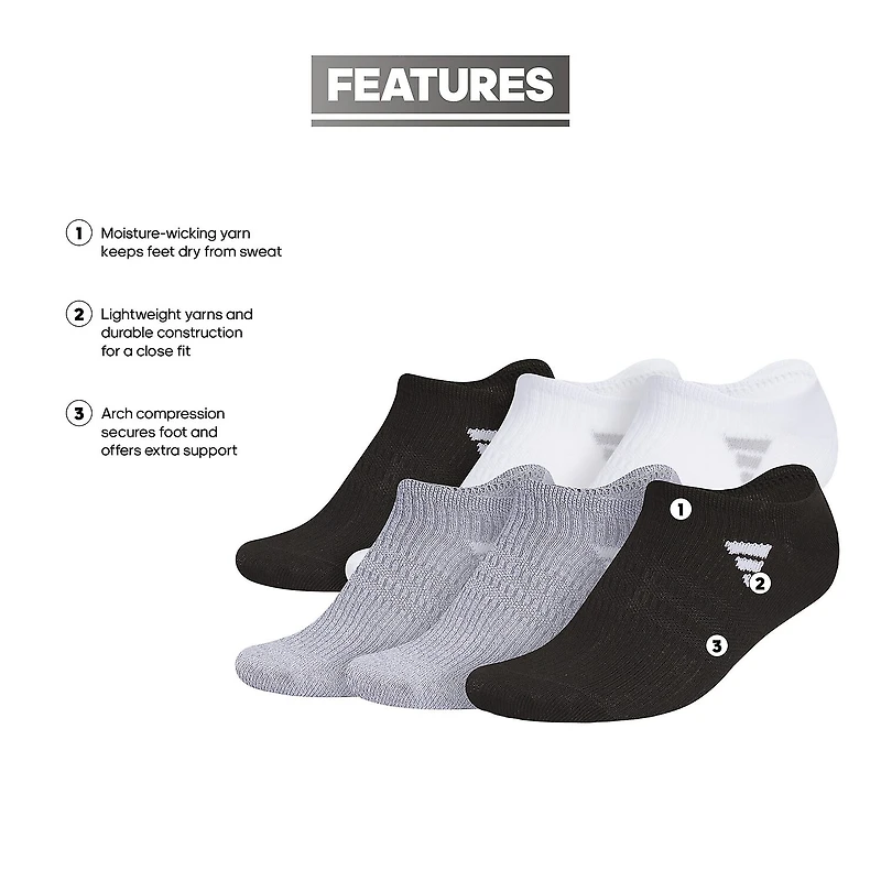 adidas Superlite Womens Multi-Pack 6 Pair Plus Tall No Show Socks