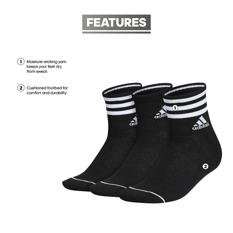 adidas Womens 3 Pair Quarter Ankle Socks