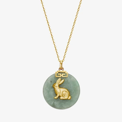 Rabbit Womens Genuine Green Jade 18K Gold Over Silver 18 Inch Pendant Necklace