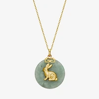 Rabbit Womens Genuine Green Jade 18K Gold Over Silver 18 Inch Pendant Necklace
