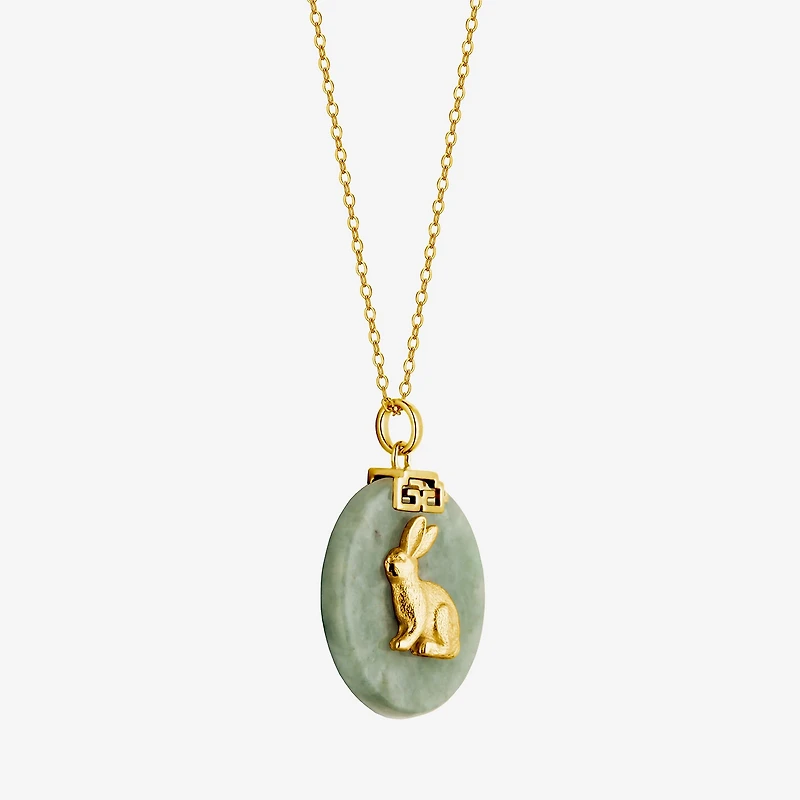 Rabbit Womens Genuine Green Jade 18K Gold Over Silver 18 Inch Pendant Necklace