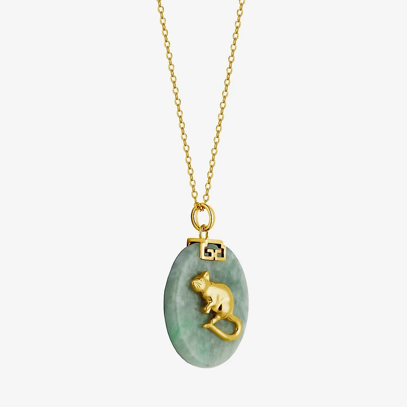 Rat Womens Genuine Green Jade 18K Gold Over Silver 18 Inch Pendant Necklace