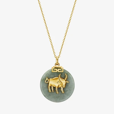 Bull Womens Genuine Green Jade 18K Gold Over Silver 18 Inch Pendant Necklace
