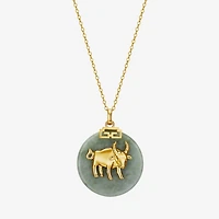 Bull Womens Genuine Green Jade 18K Gold Over Silver 18 Inch Pendant Necklace