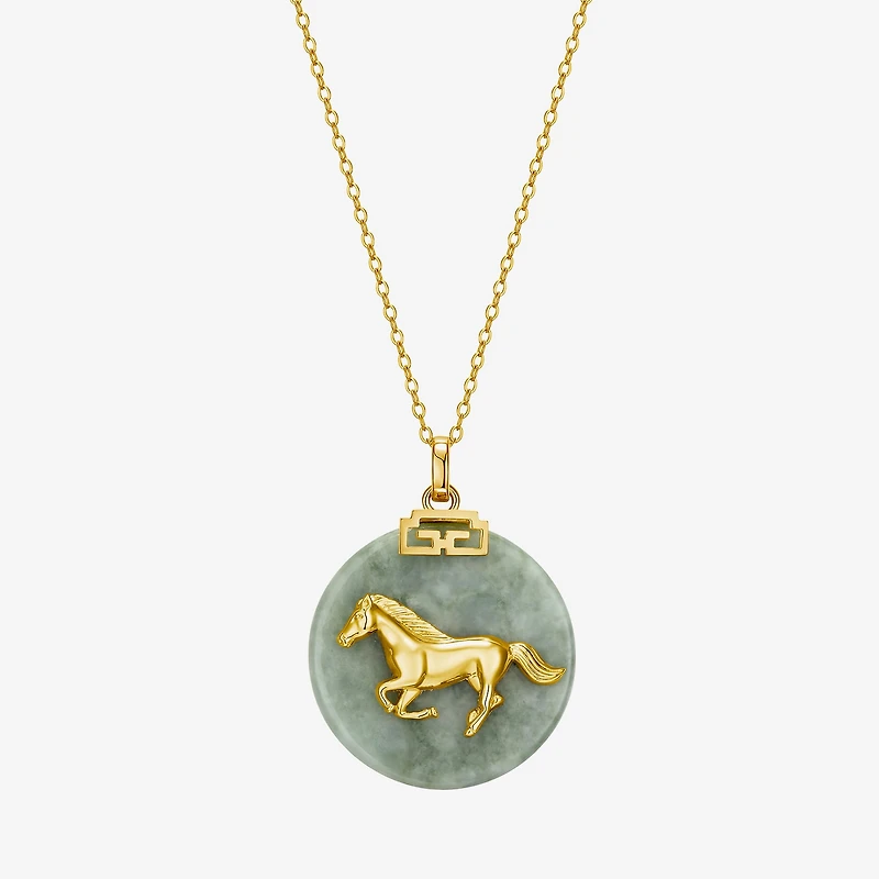 Horse Womens Genuine Green Jade 18K Gold Over Silver 18 Inch Pendant Necklace