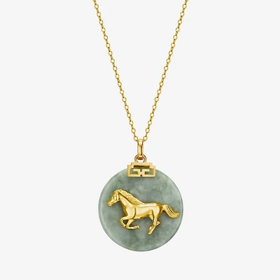 Horse Womens Genuine Green Jade 18K Gold Over Silver 18 Inch Pendant Necklace