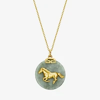 Horse Womens Genuine Green Jade 18K Gold Over Silver 18 Inch Pendant Necklace