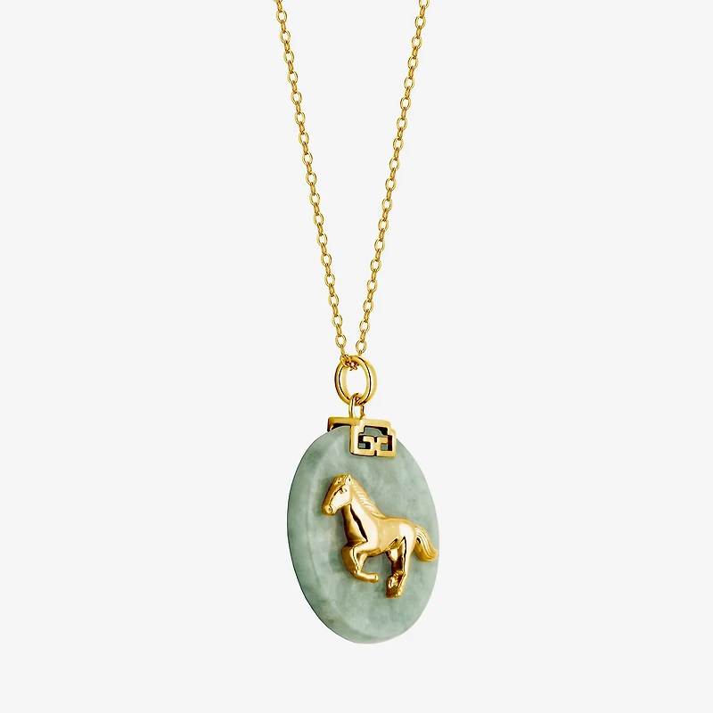 Horse Womens Genuine Green Jade 18K Gold Over Silver 18 Inch Pendant Necklace