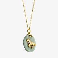Horse Womens Genuine Green Jade 18K Gold Over Silver 18 Inch Pendant Necklace