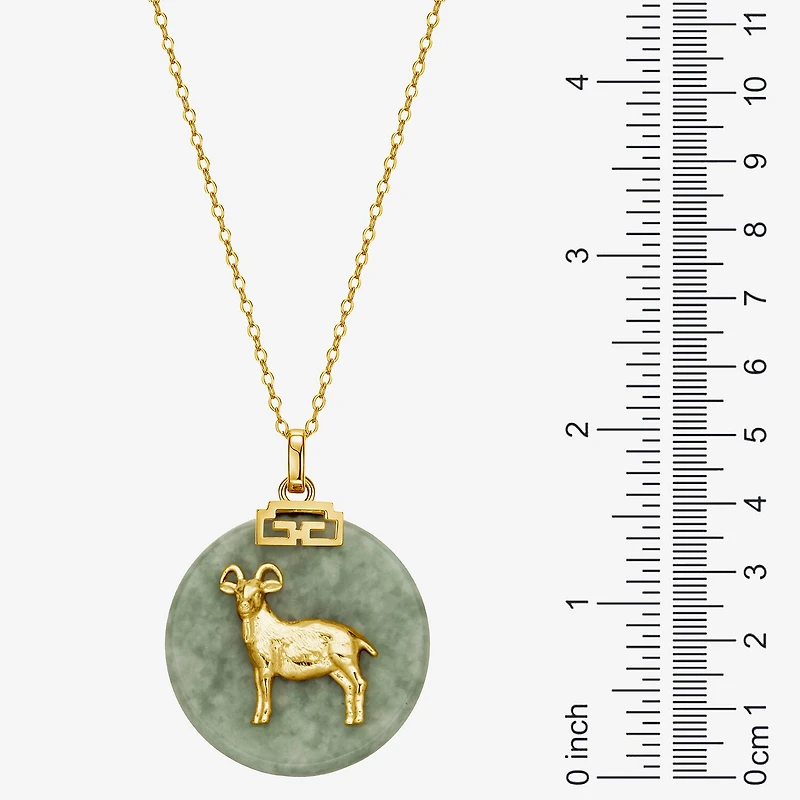 Goat Womens Genuine Green Jade 18K Gold Over Silver 18 Inch Pendant Necklace