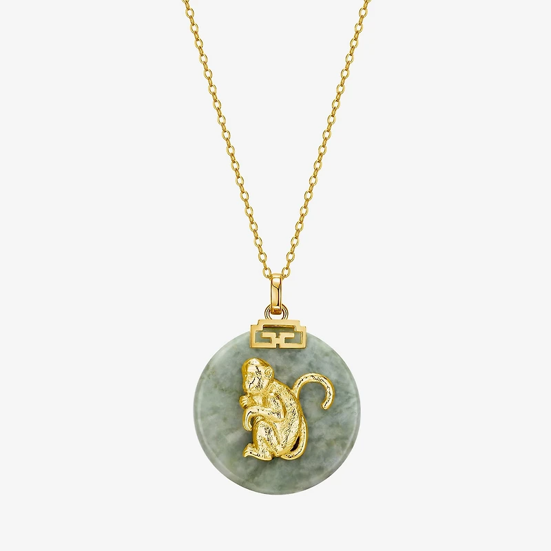 Monkey Womens Genuine Green Jade 18K Gold Over Silver 18 Inch Pendant Necklace
