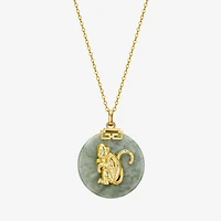 Monkey Womens Genuine Green Jade 18K Gold Over Silver 18 Inch Pendant Necklace