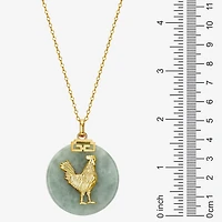 Rooster Womens Genuine Green Jade 18K Gold Over Silver 18 Inch Pendant Necklace