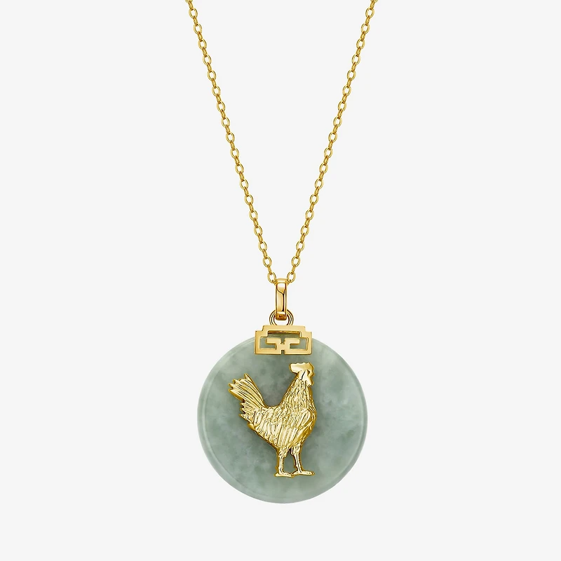 Rooster Womens Genuine Green Jade 18K Gold Over Silver 18 Inch Pendant Necklace