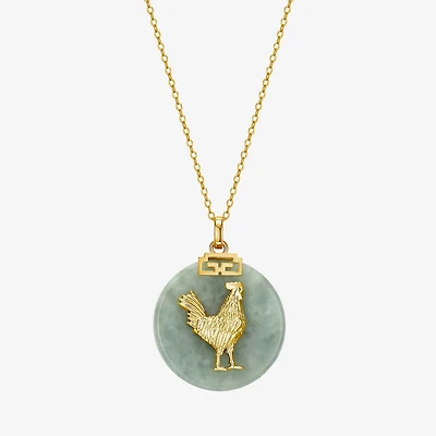 Rooster Womens Genuine Green Jade 18K Gold Over Silver 18 Inch Pendant Necklace