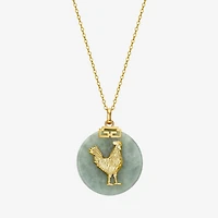 Rooster Womens Genuine Green Jade 18K Gold Over Silver 18 Inch Pendant Necklace