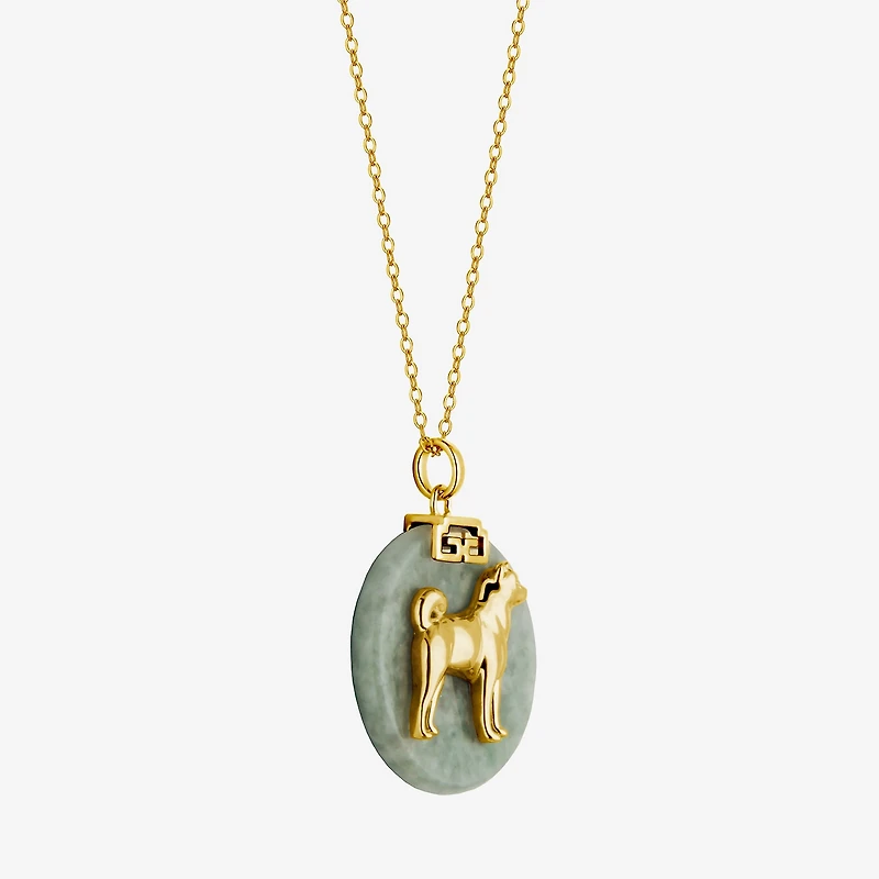 Dog Womens Genuine Green Jade 18K Gold Over Silver 18 Inch Pendant Necklace