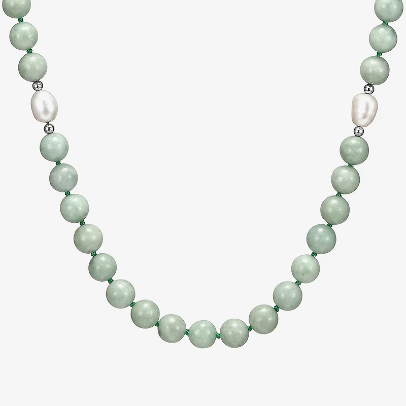 Womens Green Jade 18K Gold Over Silver 20 Inch Beaded Necklace