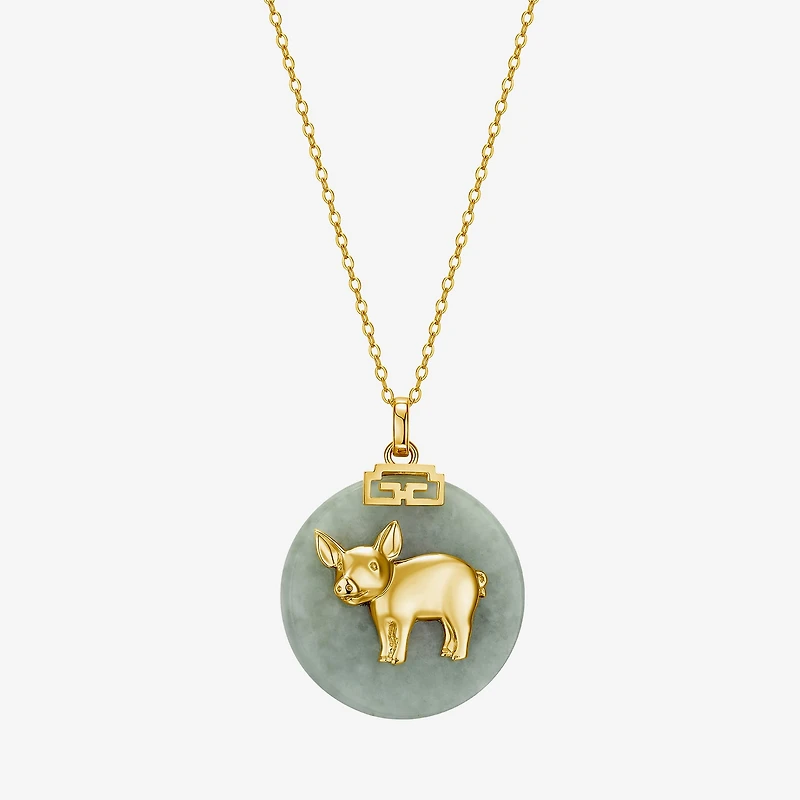 Pig Womens Genuine Green Jade 18K Gold Over Silver 18 Inch Pendant Necklace