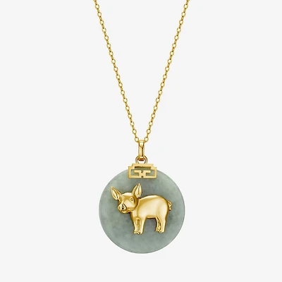 Pig Womens Genuine Green Jade 18K Gold Over Silver 18 Inch Pendant Necklace