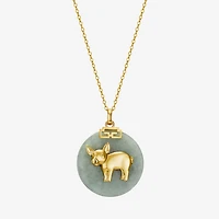 Pig Womens Genuine Green Jade 18K Gold Over Silver 18 Inch Pendant Necklace