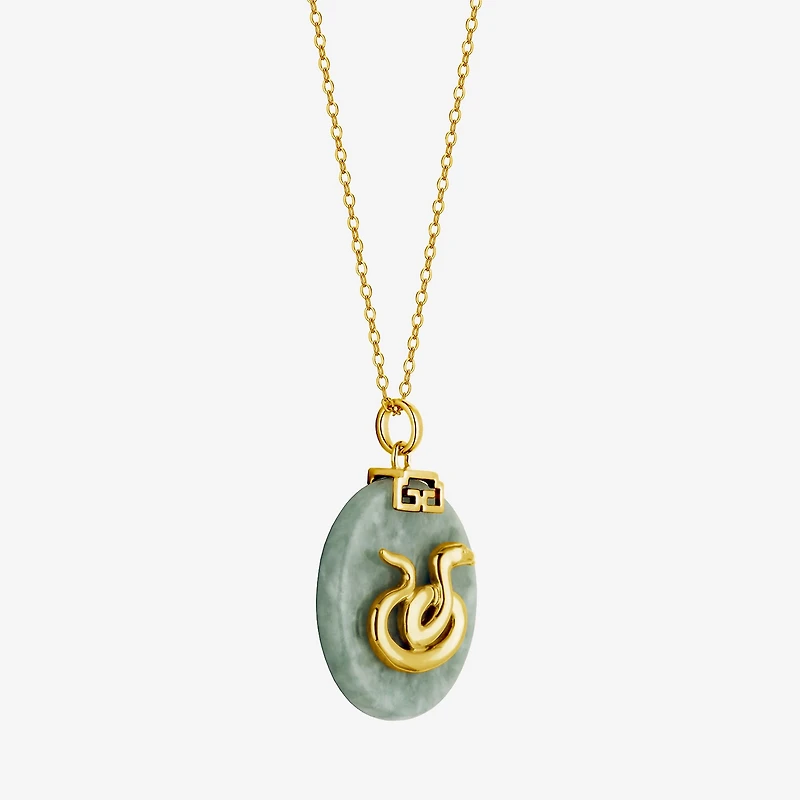 Snake Womens Genuine Green Jade 18K Gold Over Silver 18 Inch Pendant Necklace