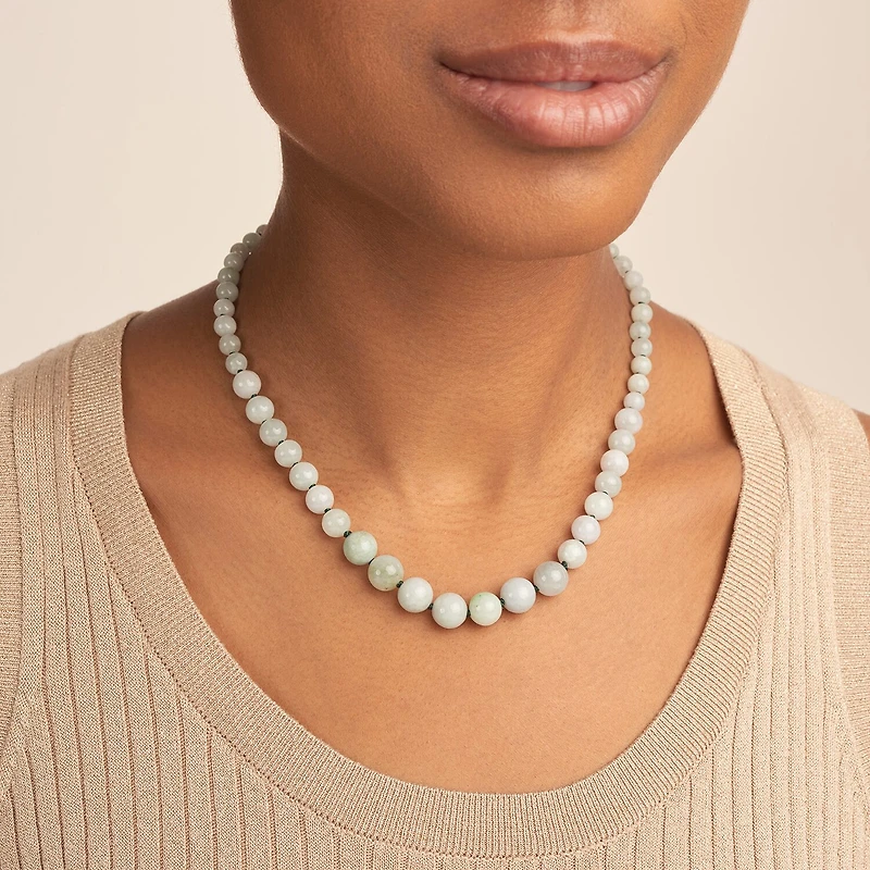 Womens Green Jade Sterling Silver 18 Inch Beaded Necklace