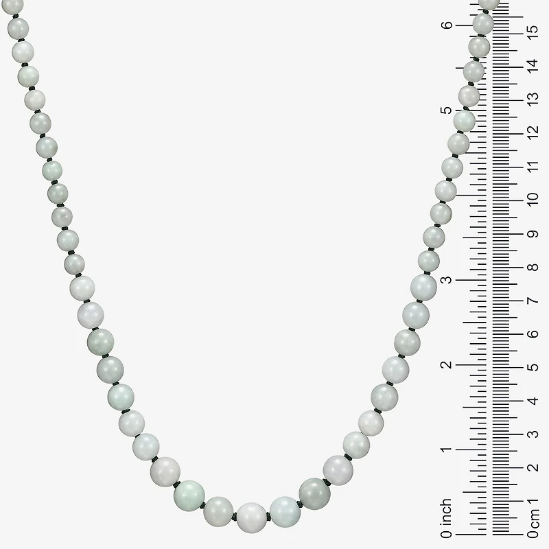 Womens Green Jade Sterling Silver 18 Inch Beaded Necklace