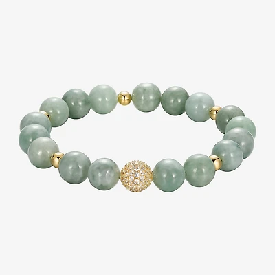 Womens Genuine Green Jade 18K Gold Over Silver Beaded Bracelet
