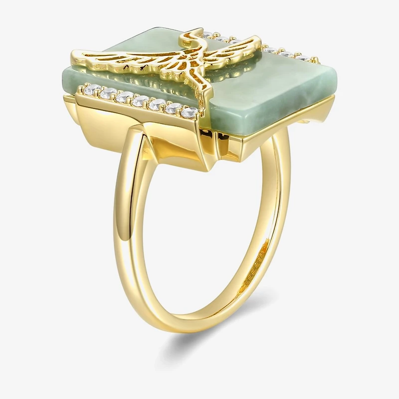 Womens Genuine Green Jade 18K Gold Over Silver Cocktail Ring