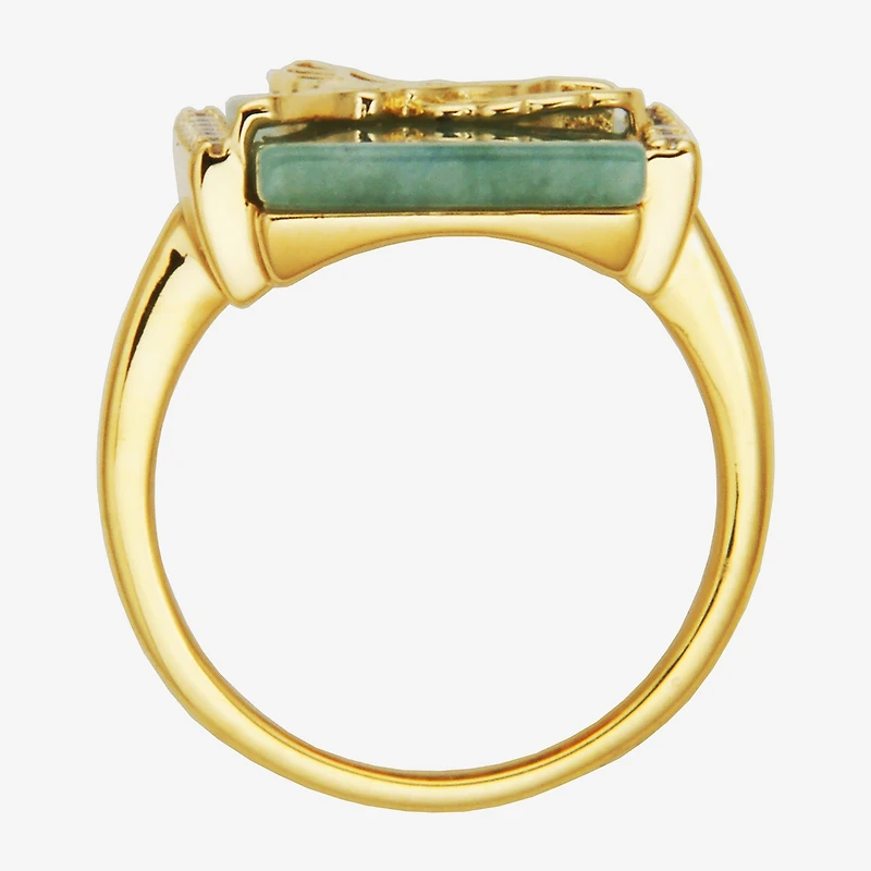 Womens Genuine Green Jade 18K Gold Over Silver Cocktail Ring