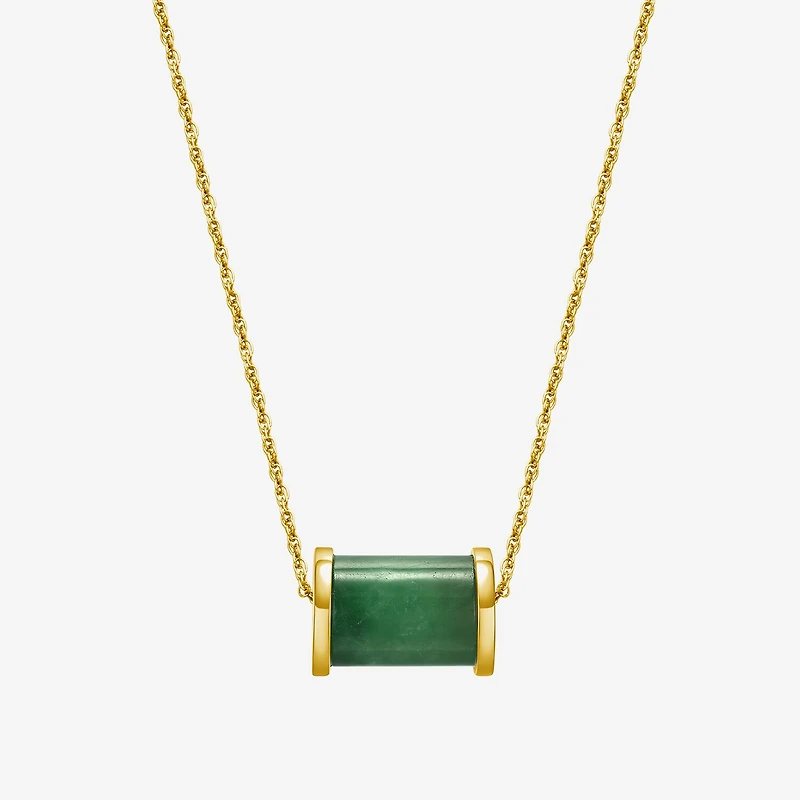 Barrel Womens Genuine Green Jade 18K Gold Over Silver 18 Inch Pendant Necklace