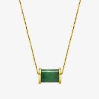Barrel Womens Genuine Green Jade 18K Gold Over Silver 18 Inch Pendant Necklace