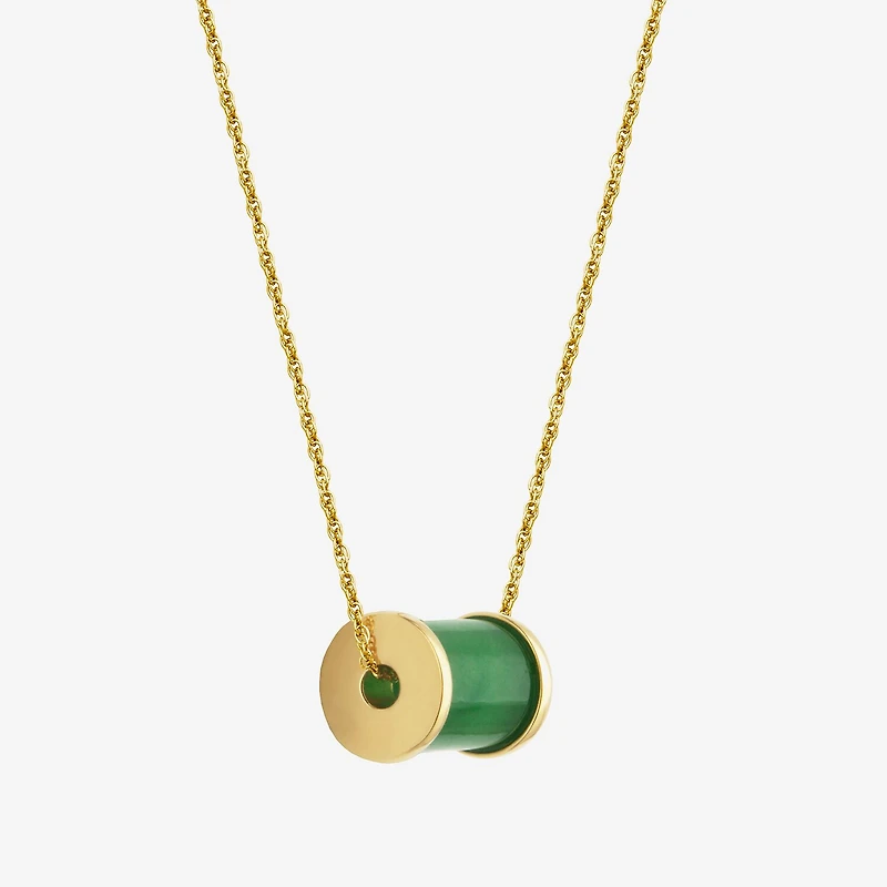 Barrel Womens Genuine Green Jade 18K Gold Over Silver 18 Inch Pendant Necklace