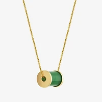 Barrel Womens Genuine Green Jade 18K Gold Over Silver 18 Inch Pendant Necklace