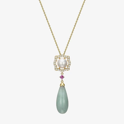 Womens Genuine Green Jade 18K Gold Over Silver 18 Inch Pendant Necklace