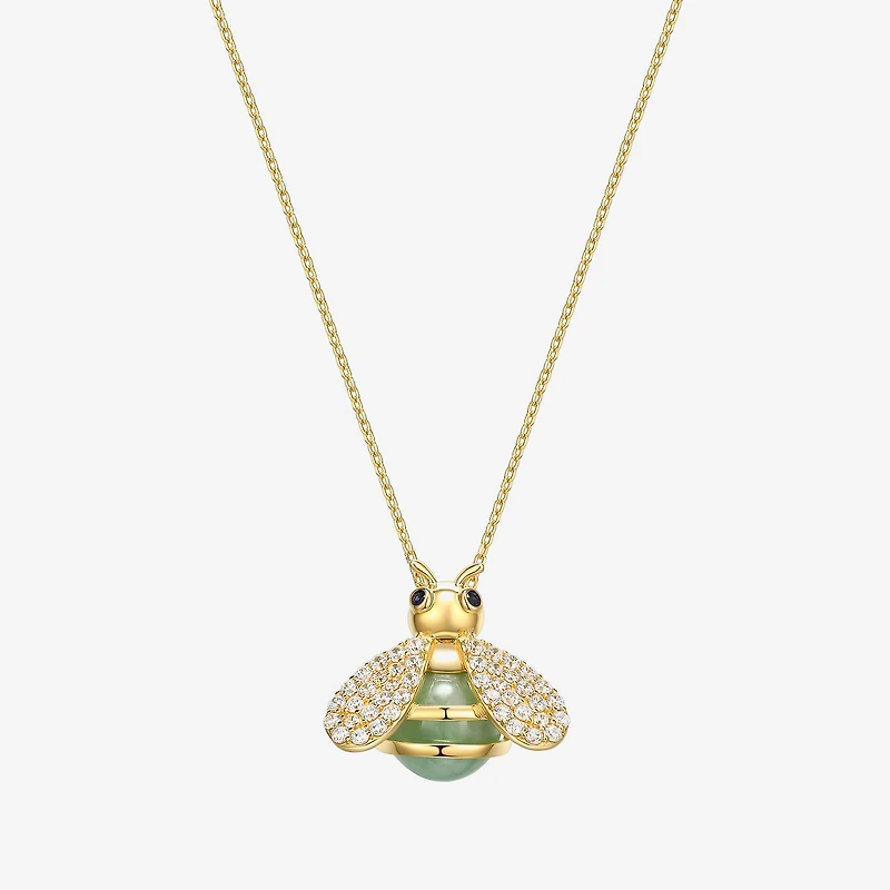 Bee Womens Genuine Green Jade 18K Gold Over Silver 18 Inch Pendant Necklace