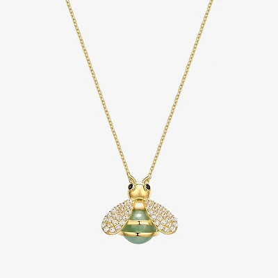 Bee Womens Genuine Green Jade 18K Gold Over Silver 18 Inch Pendant Necklace
