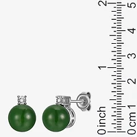 Diamond Accent Genuine Green Jade Sterling Silver 10.3mm Stud Earrings