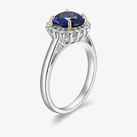 Womens Gemstone Sterling Silver Flower Halo Cocktail Ring