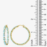 Womens Lab Created White Opal 18K Gold Over Silver 38.5mm Hoop Earrings