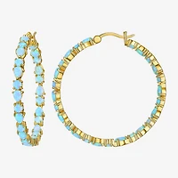 Womens Lab Created White Opal 18K Gold Over Silver 38.5mm Hoop Earrings