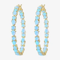 Womens Lab Created White Opal 18K Gold Over Silver 38.5mm Hoop Earrings