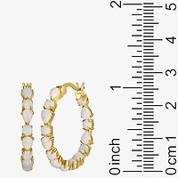 Womens Lab Created White Opal 18K Gold Over Silver 25.4mm Hoop Earrings