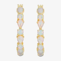 Womens Lab Created White Opal 18K Gold Over Silver 25.4mm Hoop Earrings