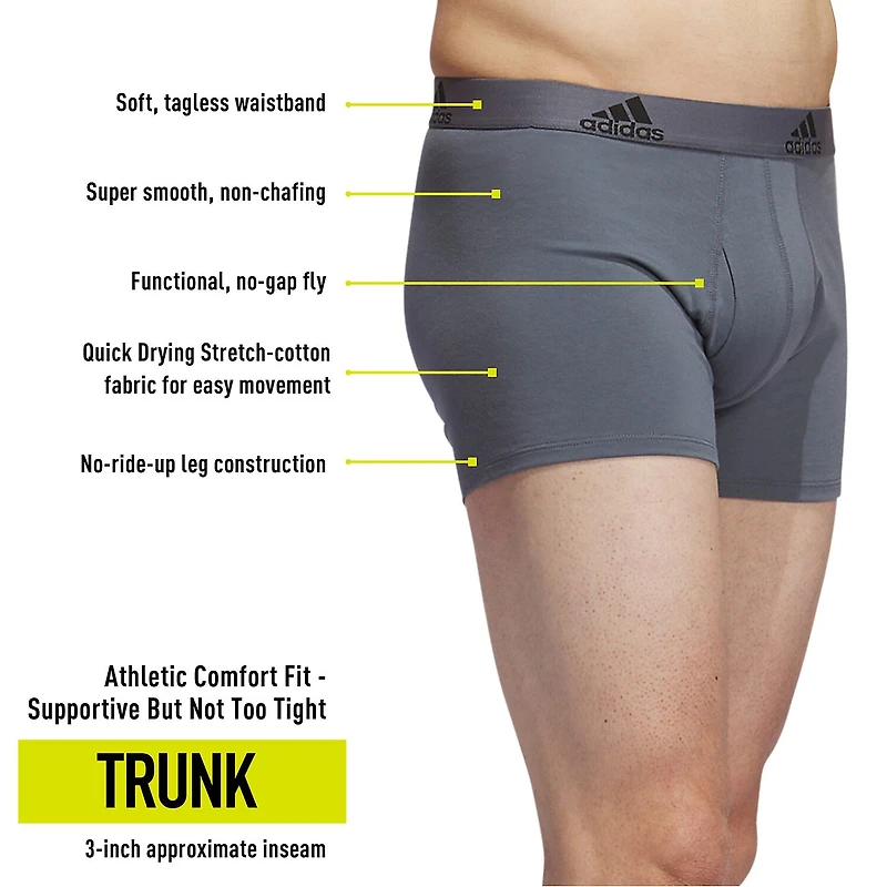 adidas Stretch Cotton Mens 3 Pack Multi-Pack Fabric Trunks 5157997a