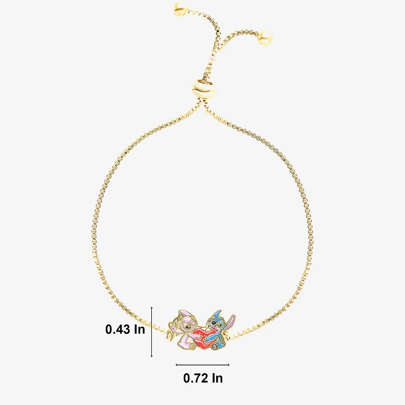 Disney Classics Womens Pink Crystal 18K Gold Over Brass Heart Lilo & Stitch Bolo Bracelet